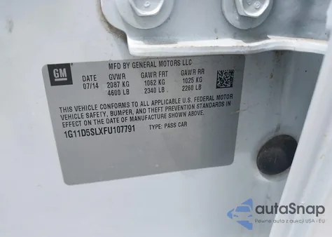 2015 Chevrolet Malibu 2Lt из США, поврежденный, VIN 1G11D5SLXFU107791